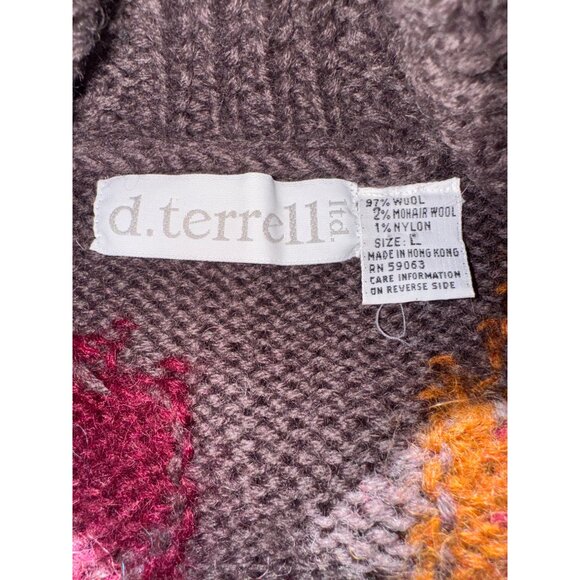 Vintage D. Terrell Ltd. 80s Y2K Boho Floral Cardigan Mohair Brown Wool Sweater - Picture 6 of 10